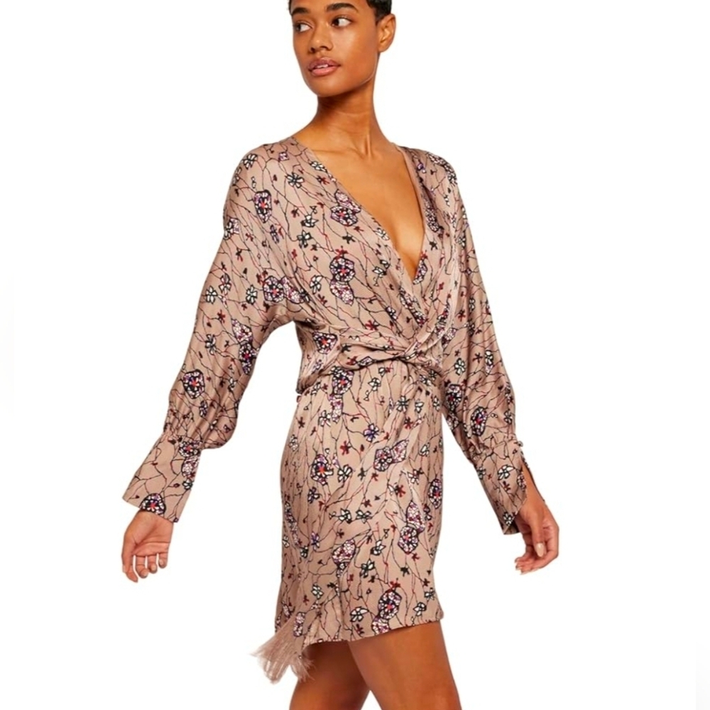 Joie Ronnie Mini Dress Cocktail V-Neck Fringe Belt Luxury Casual Viscose Size 4